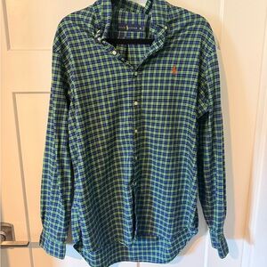 Ralph Lauren Men's XL Green and Blue Classic Plaid Shirt